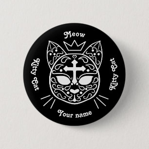 Sugar skull cat meow Gothic day of the dead 2 Inch Round Button