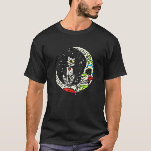 Sugar Skull Cat Moon Dia De Los Muertos Halloween T-Shirt