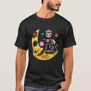 Sugar Skull Cat Moon Dia De Los Muertos Halloween T-Shirt