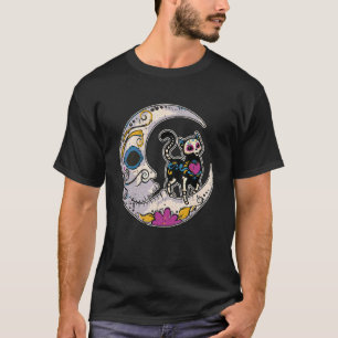 Sugar Skull Cat Moon Dia De Los Muertos Mexican Da T-Shirt