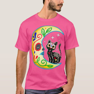 Sugar Skull Cat Moon Halloween Day Of The Dead 2 T-Shirt