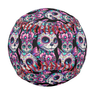 Sugar Skull Cat Pattern Baseball