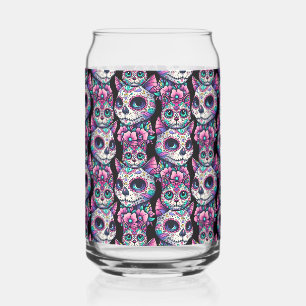 Sugar Skull Cat Pattern Can Glass