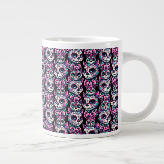 Sugar Skull Cat Pattern Large Coffee Mug (Right)