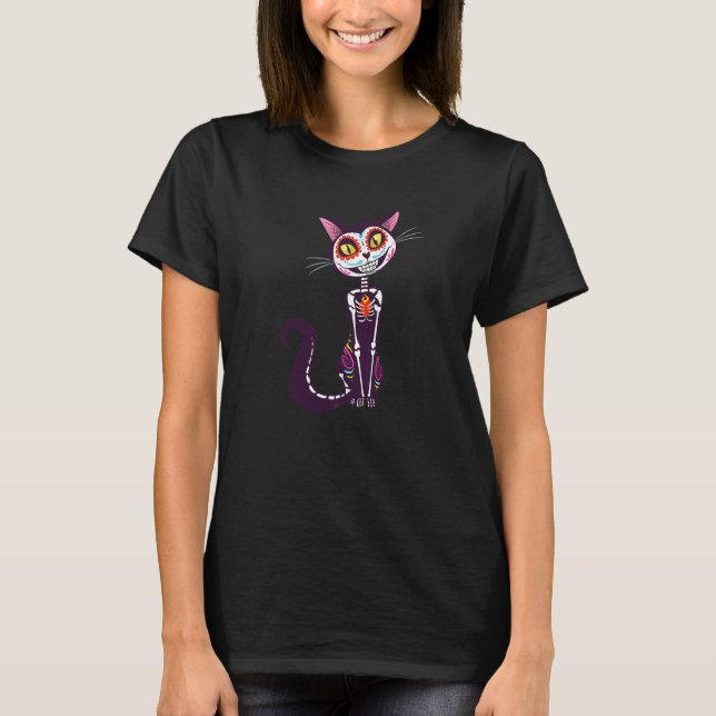 Sugar Skull Cat Skeleton T-Shirt (Front)