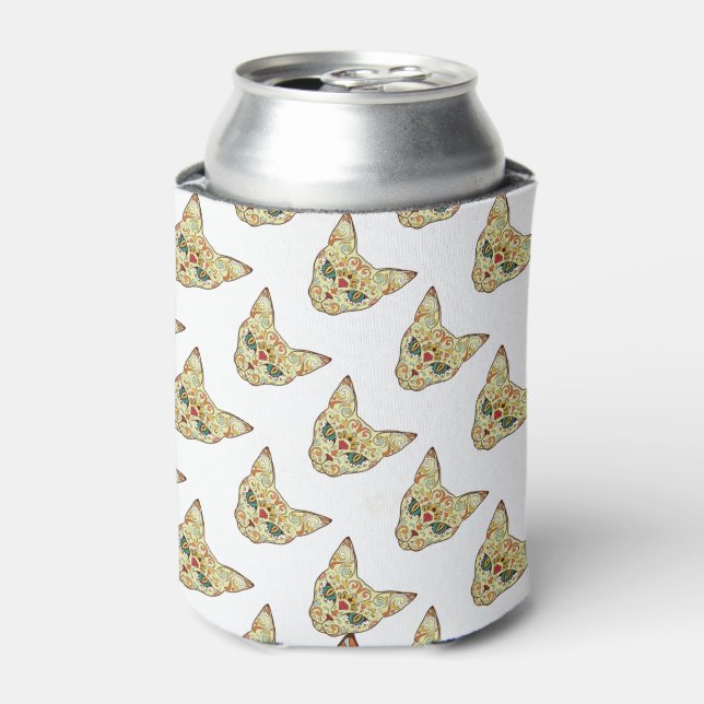 Sugar Skull Cat - Tattoo Design Can Cooler (Can Front)