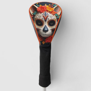 Sugar Skull Cat with Flowers Golf Head Cover