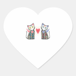 Sugar Skull Cats Calavera Dia De Muertos Mexican H Heart Sticker