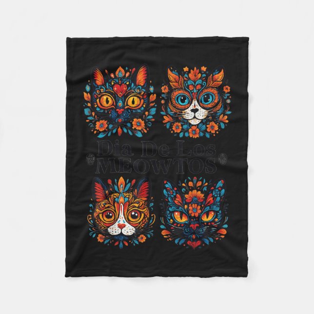 Sugar Skull Cats Dia De Los Meowtos Muertos Day Of Fleece Blanket (Front)