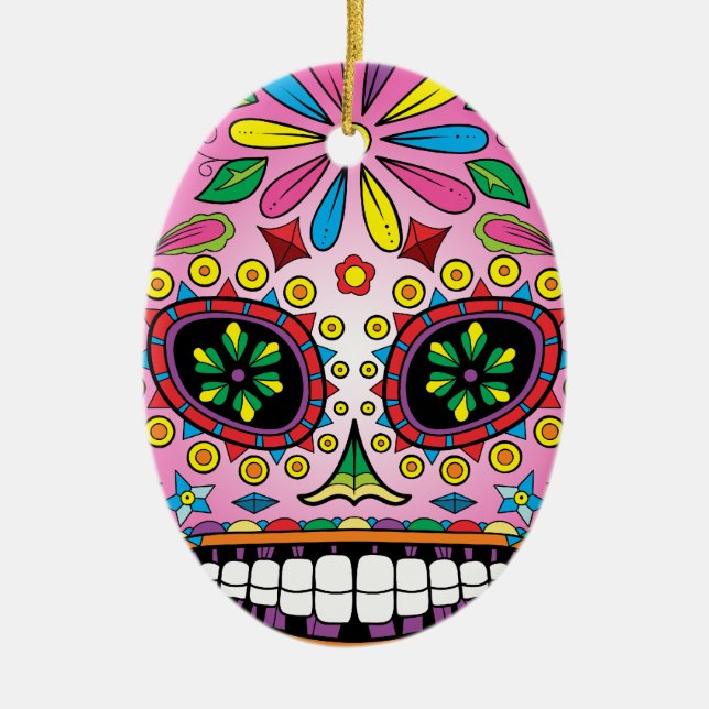 Sugar Skull Ceramic Ornament (Front)