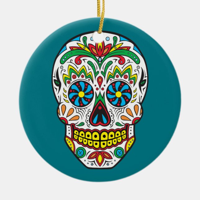 Sugar Skull Ceramic Ornament (Front)