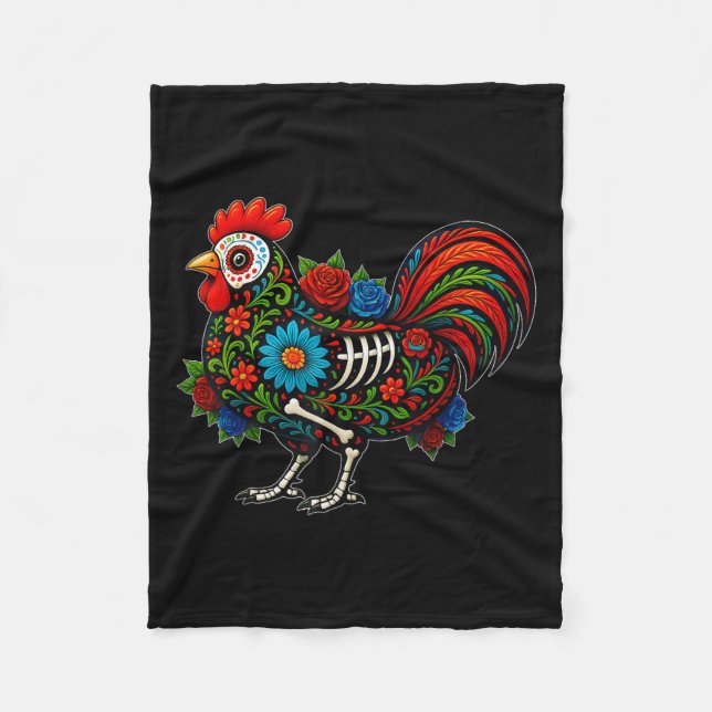 Sugar Skull Chicken Dia De Muertos Halloween Day O Fleece Blanket (Front)