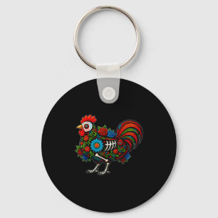 Sugar Skull Chicken Dia De Muertos Halloween Day O Keychain