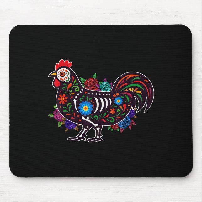 Sugar Skull Chicken Dia De Muertos Halloween Day O Mouse Pad (Front)