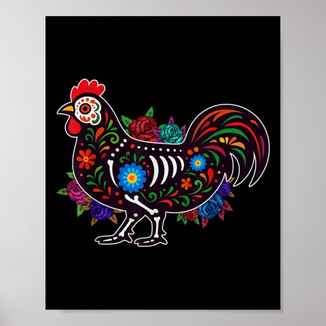 Sugar Skull Chicken Dia De Muertos Halloween Day O Poster (Front)