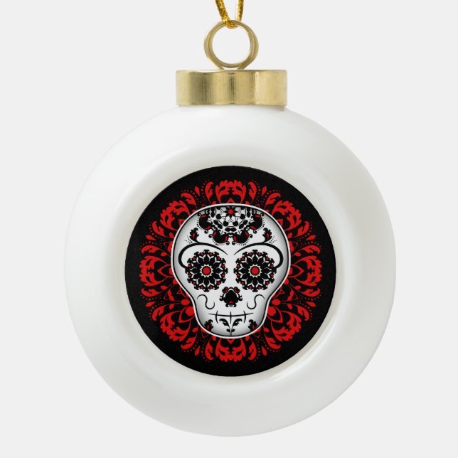 Sugar skull Christmas Ceramic Ball Christmas Ornament (Front)