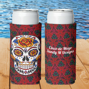 Sugar Skull Cinco de Mayo Personalize Your Name Seltzer Can Cooler