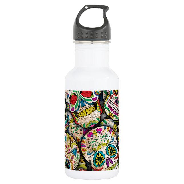 Sugar Skull Collage 532 Ml Water Bottle (Front)