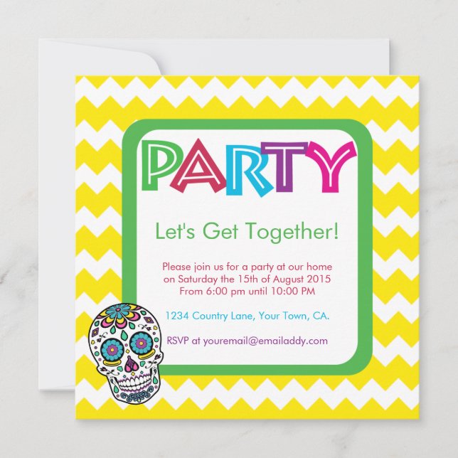 Sugar Skull Colour Party Invitation (Front)