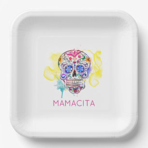 Sugar Skull Colourful Tattoo Art NAME Day of Dead Paper Plate