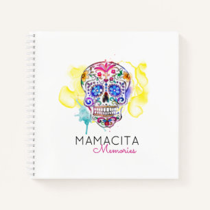 Sugar Skull Colourful Watercolor NAME Memories Boo Notebook