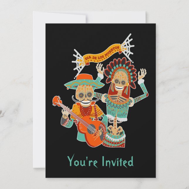 Sugar Skull Couple Dia de los Muertos Invitation (Front)
