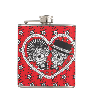 Sugar Skull Couple Hip Flask