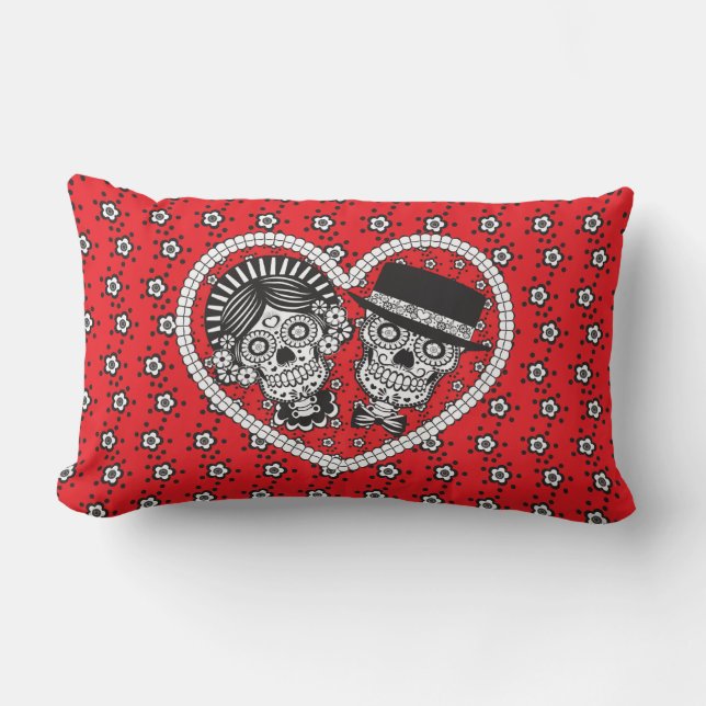 Sugar Skull Couple Lumbar Pillow (Front)