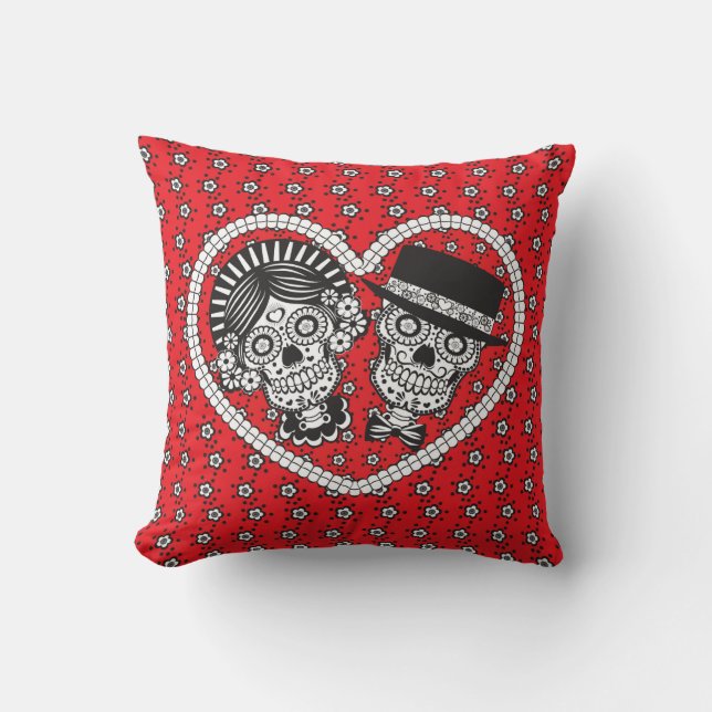 Sugar Skull Couple Throw Pillow (Front)