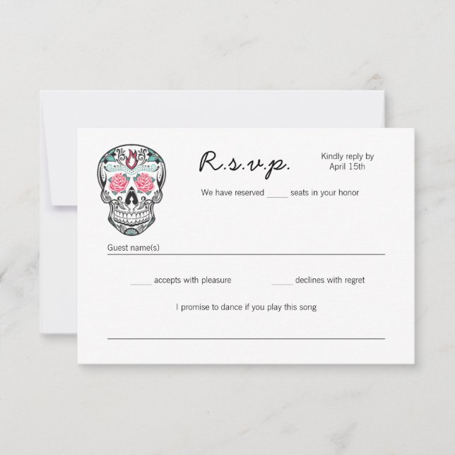 Sugar Skull Dancing Skeletons Wedding RSVP cards (Front)