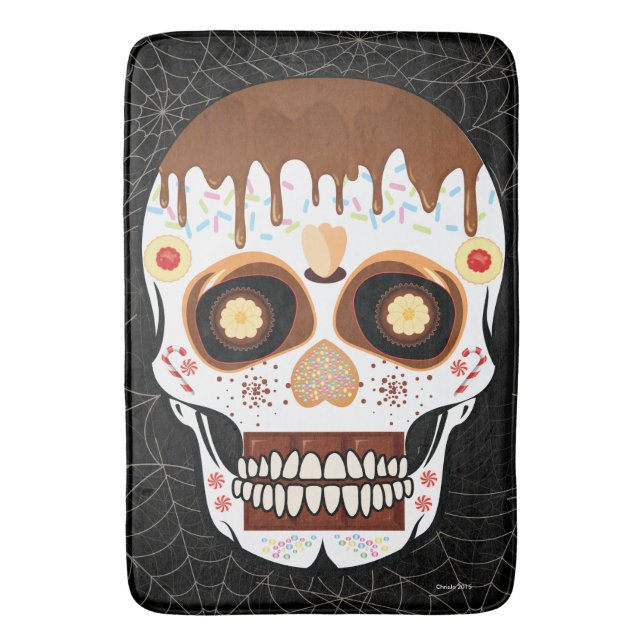 Sugar Skull Day of the Dead Bath or Kitchen Mat (Front Vertical)