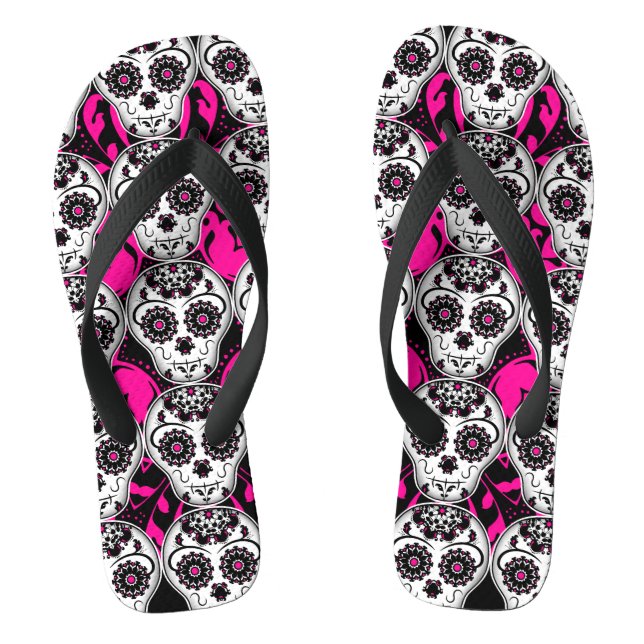 Sugar skull Day of the Dead beautiful girly Flip Flops (Footbed)