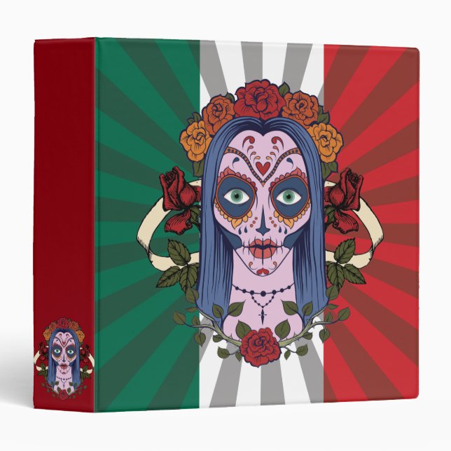 Sugar Skull Day Of The Dead Bride Red Roses Binder (Front/Spine)