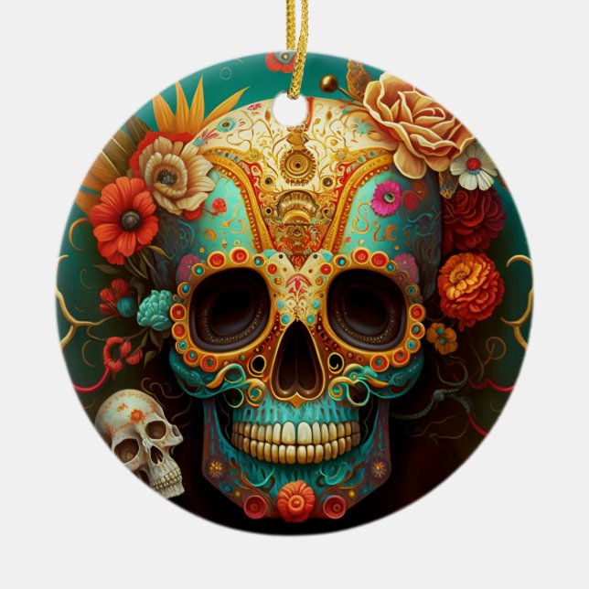 Sugar Skull Day Of The Dead Ceramic Ornament (Front)