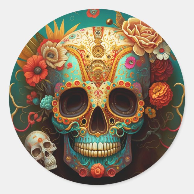 Sugar Skull Day Of The Dead Classic Round Sticker (Front)