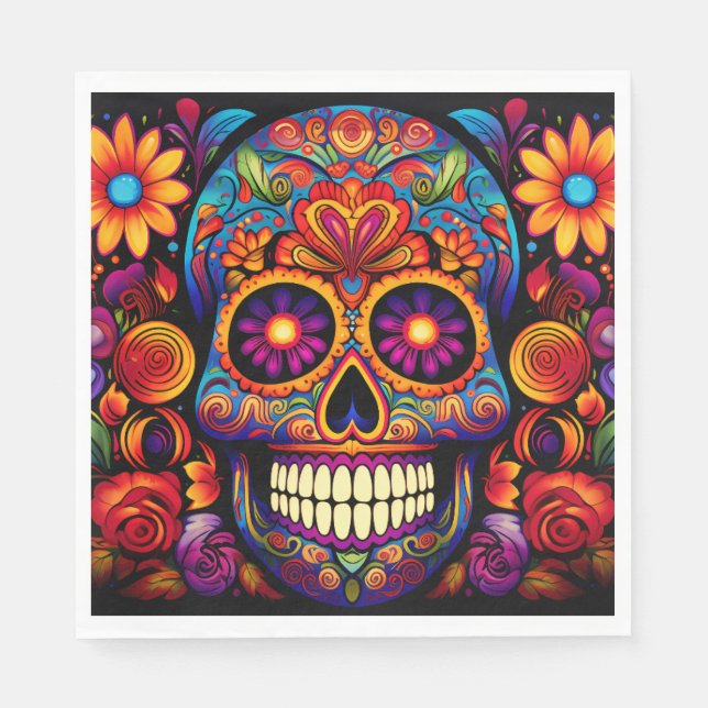 Sugar Skull Day of the Dead Colourful Paper Napkin (Front)