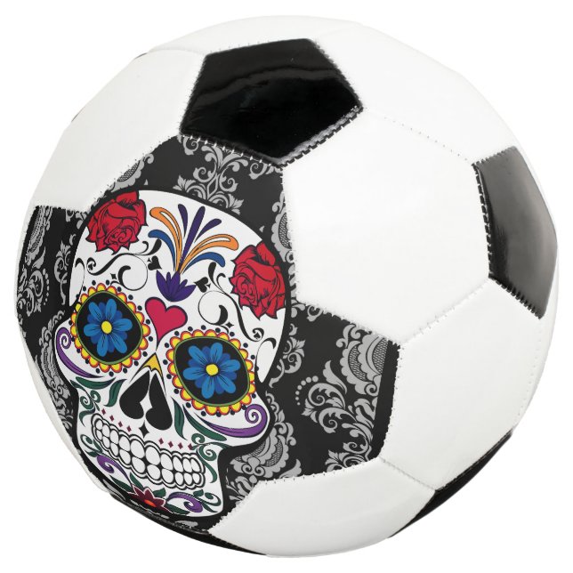 Sugar Skull "Day of the Dead" Damask Lace Custom Soccer Ball (Three Quarter)