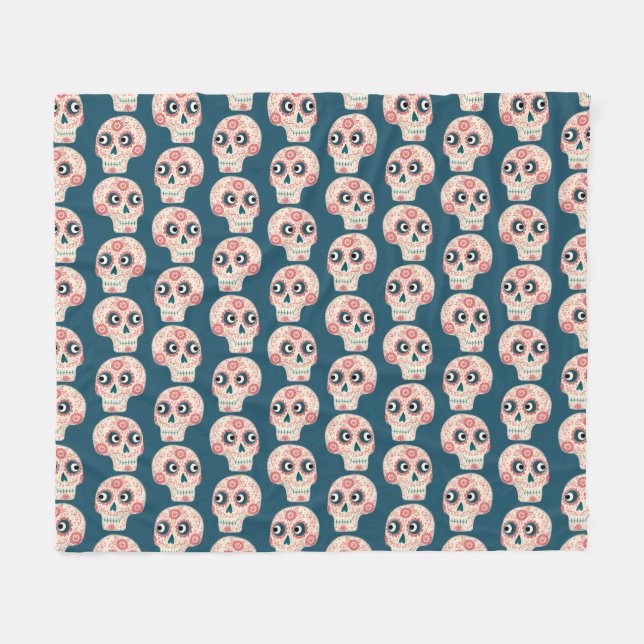 Sugar Skull Day of the Dead Dark Fleece Blanket (Front (Horizontal))