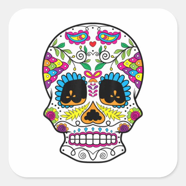 Sugar Skull Day Of The Dead Dia De Los Muertos Art Square Sticker (Front)