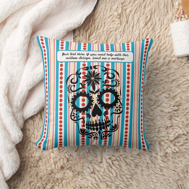 Sugar Skull Day of the Dead Día de Muertos Throw Pillow (Blanket)
