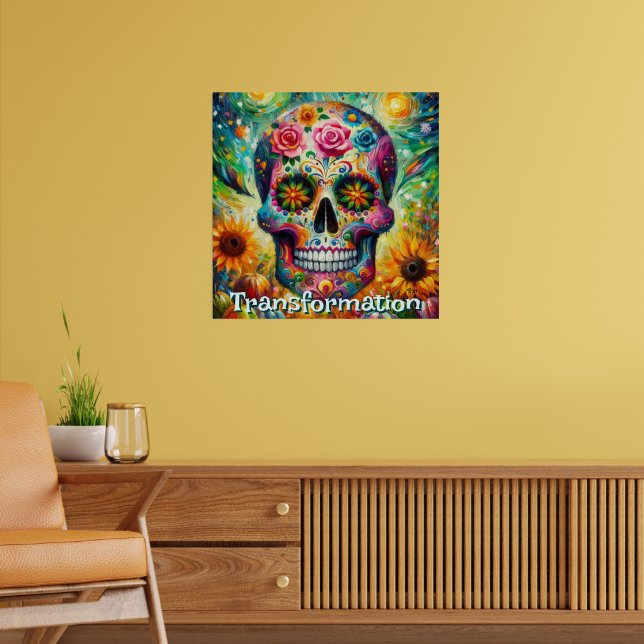 Sugar Skull Day of the Dead Floral Personalized Poster (Living Room 2)