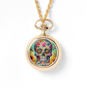Sugar Skull Day of the Dead Floral Personalized Watch