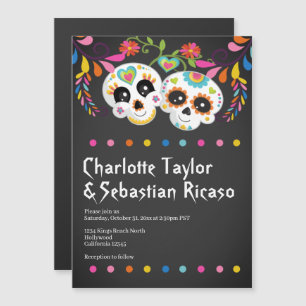 Sugar Skull Day of The Dead Fun Colourful Wedding Magnetic Invitation