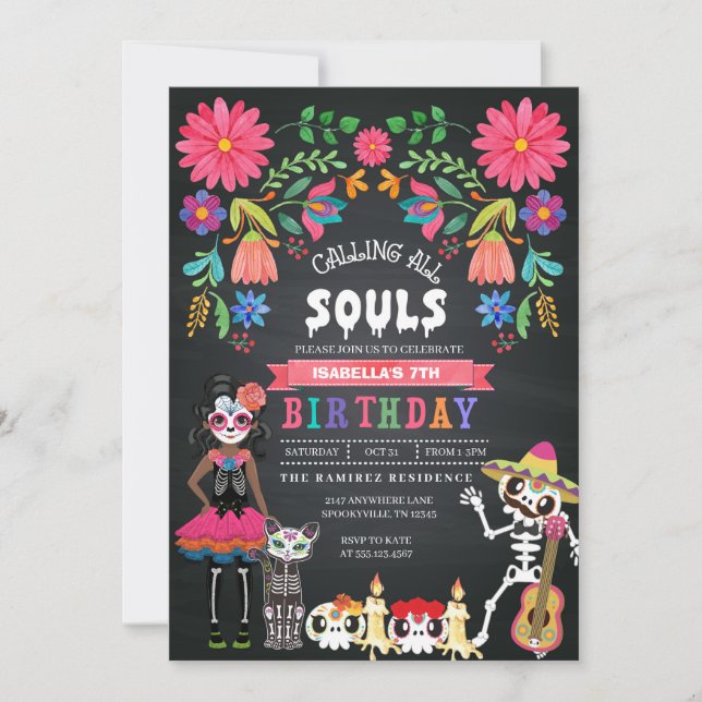 Sugar Skull Day of the Dead Halloween Birthday Invitation (Front)