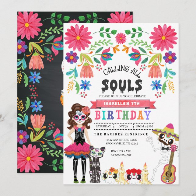 Sugar Skull Day of the Dead Halloween Birthday Invitation (Front/Back)