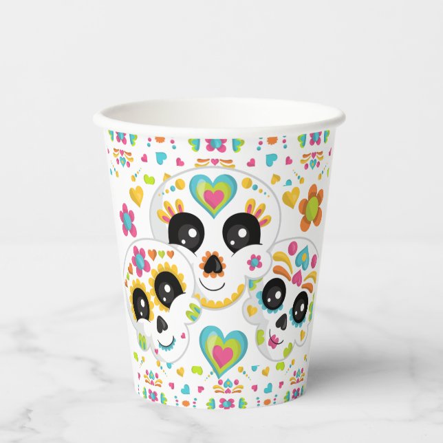 Sugar Skull Day of the Dead Halloween Birthday  Paper Cups (Front)