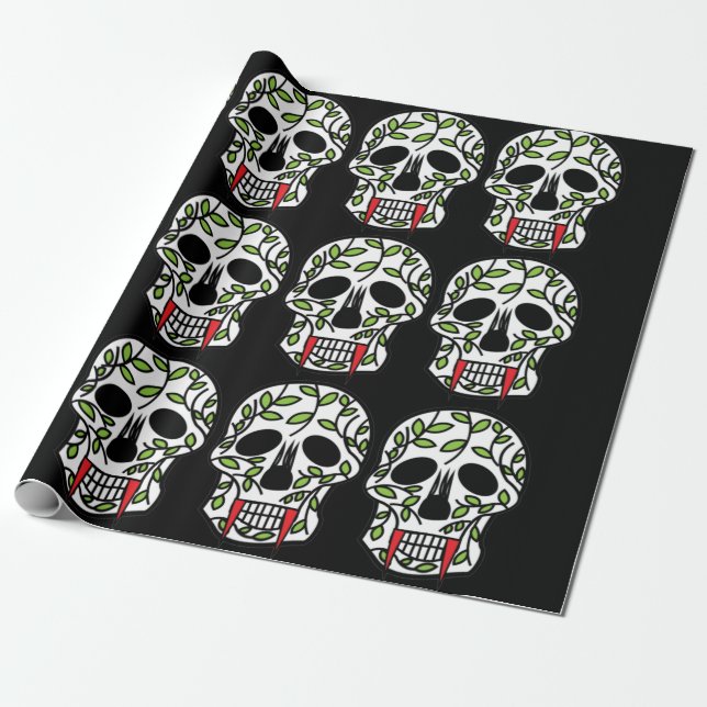 Sugar Skull Day of the Dead Halloween Party Wrapping Paper (Unrolled)