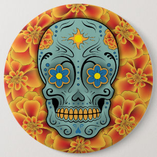 Sugar Skull - Day of the Dead (Marigold) 6 Inch Round Button