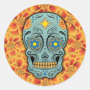 Sugar Skull - Day of the Dead (Marigold) Classic Round Sticker
