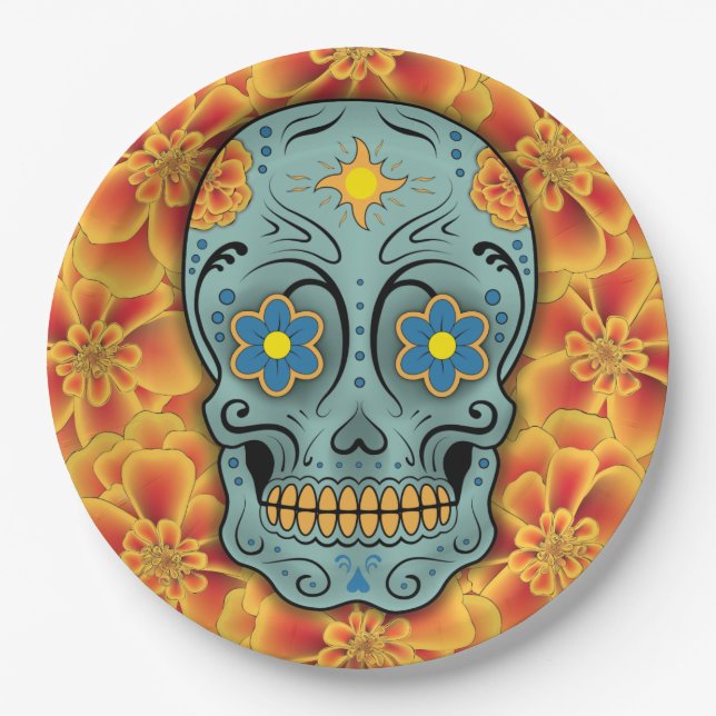 Sugar Skull - Day of the Dead (Marigold) Paper Plate (Front)